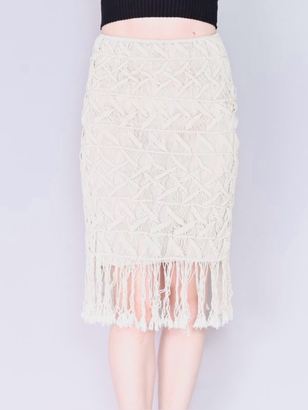 LOVESHACKFANCY Naomi Macrame Crochet Fringe Skirt XS